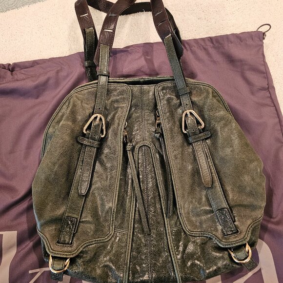 Kooba Handbags - Green Distressed Leather Kooba Shoulder Bag, very good condition